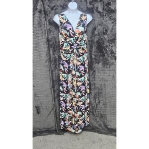 Iman Maxi Dress 1X Tall Floral Front Knot Hawaiian Tropical Cruise Festival‎